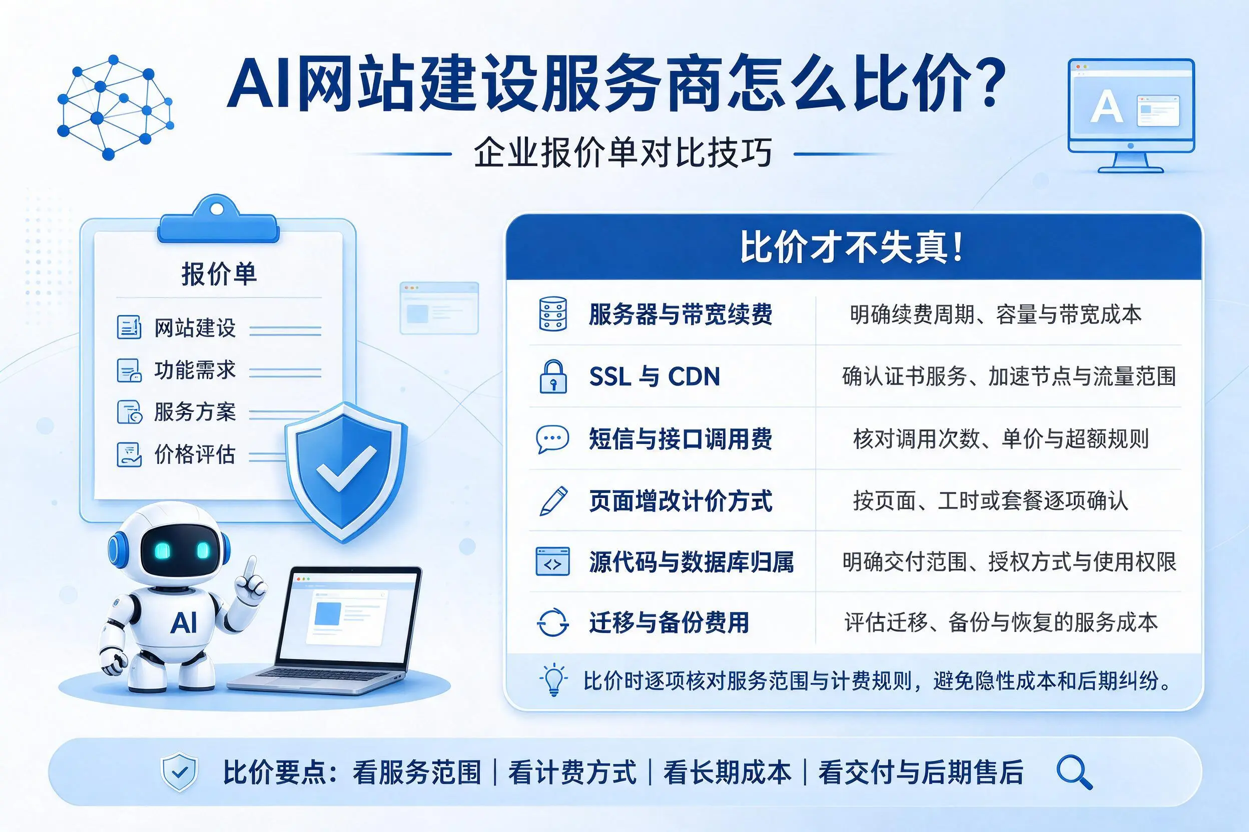 AI网站建设服务商怎么比价?六安企业报价单对比技巧