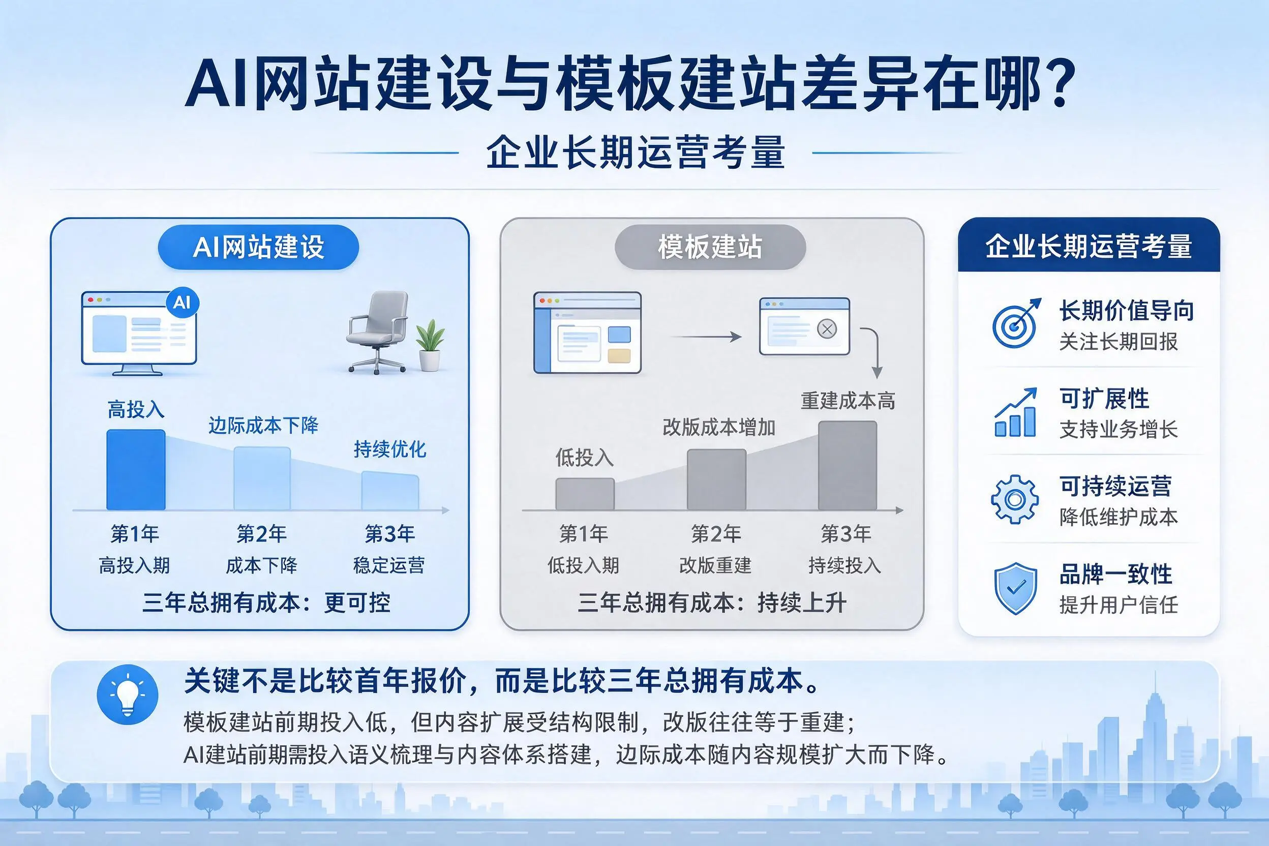 AI网站建设与模板建站差异在哪?六安企业长期运营考量